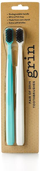 Toothbrush Twin Pack -Mint & Ivory (Medium bristle) - Grin