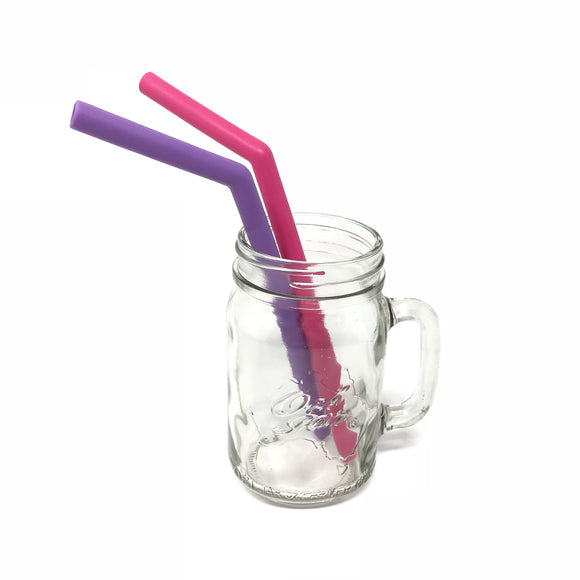 Little Mashie Soft Silicone Straws Pink & Purple + Cleaning Brush (2 pack)